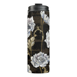 Termo Peony Elegance: Barroco Swirls de oro