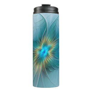 Termo Pequeña belleza arte floral fractal moderno azul o