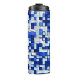 Termo Pequeños cuadrados desordenados, tonos azules y bl