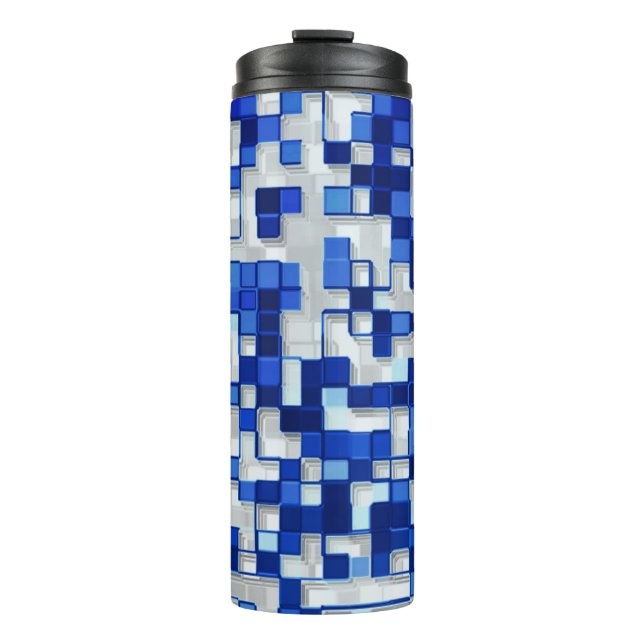 Termo Pequeños cuadrados desordenados, tonos azules y bl (Anverso)