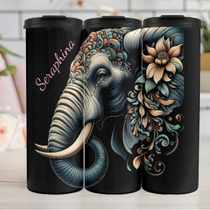 Termo Perfil detallado del elefante: acentos florales