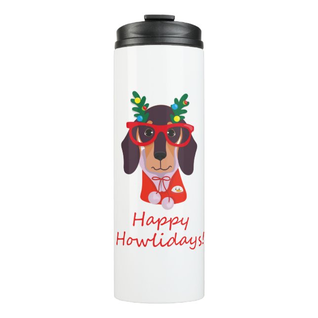 Termo Perrito Cute de Navidad Felices Howlidays Doxie Da (Anverso)