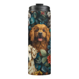 Termo Perritos cortos y diseño de flores coloridas