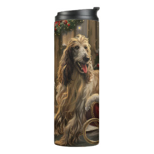 Termo Perro afgano navideño festivo