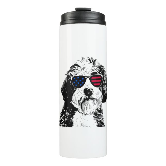 Termo Perro Aussiedoodle 4 de julio Bandera de Estados U (Anverso)