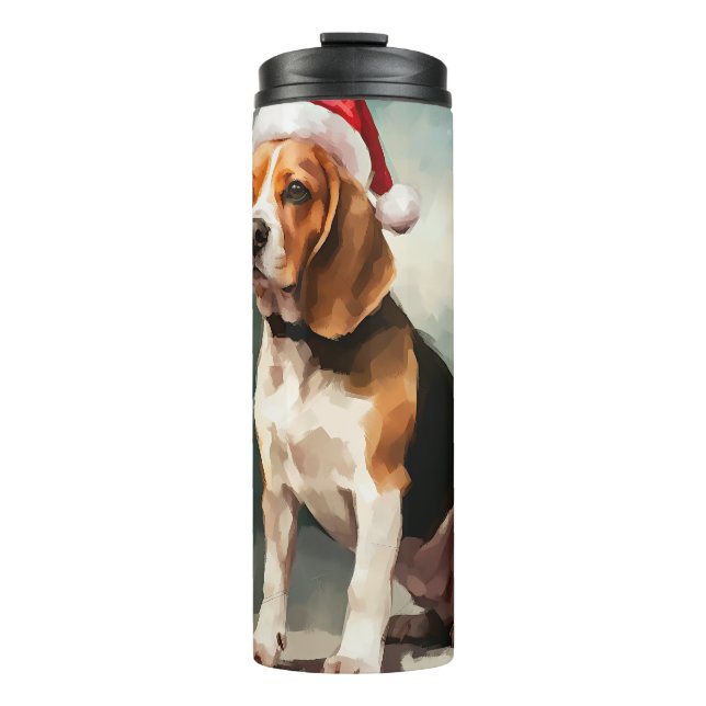 Termo Perro Beagle en Navidad con nieve  (Anverso)