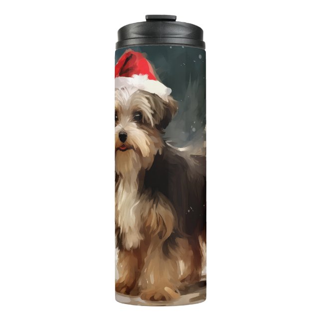 Termo Perro Biewer Terrier en Navidad con Nieve  (Anverso)