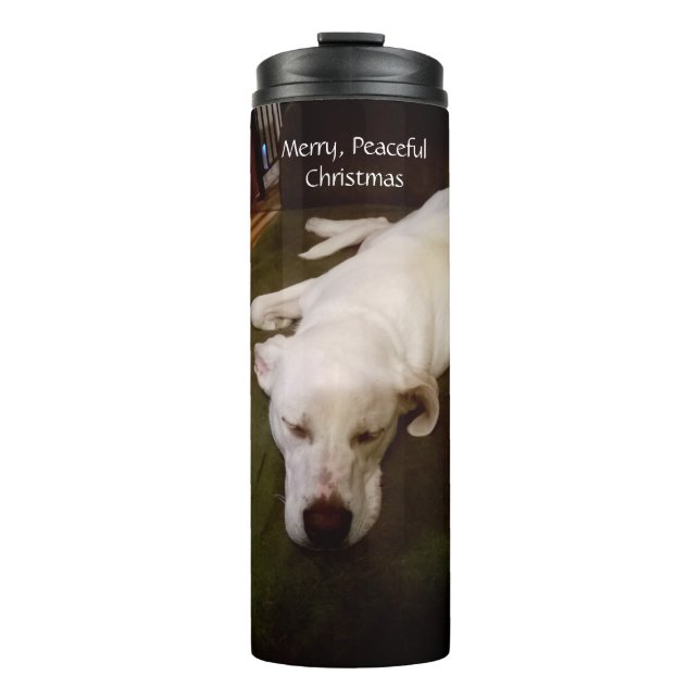 Termo Perro blanco durmiendo, Navidades pacíficos  (Anverso)
