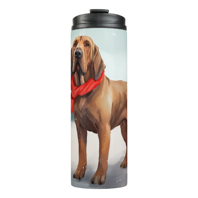 Termo Perro Bloodhound en Navidad con Nieve (Anverso)