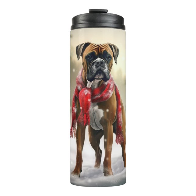 Termo Perro Boxer en Navidad con Nieve (Anverso)