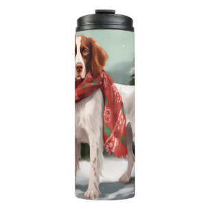 Termo Perro Brittany Spaniel en Navidad con nieve