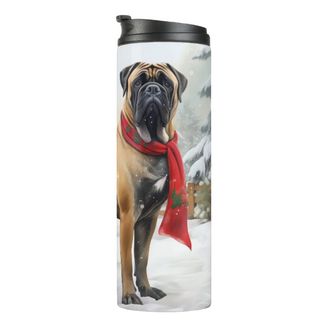 Termo Perro bullmastiff en Navidades de nieve (Rotado hacia la derecha)