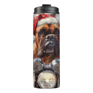 Termo Perro Bullmastiff montando motocicleta Navidad