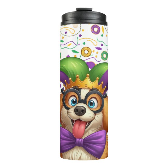Termo Perro cachorro lindo Mardi Gras en gorra de bufón (Anverso)