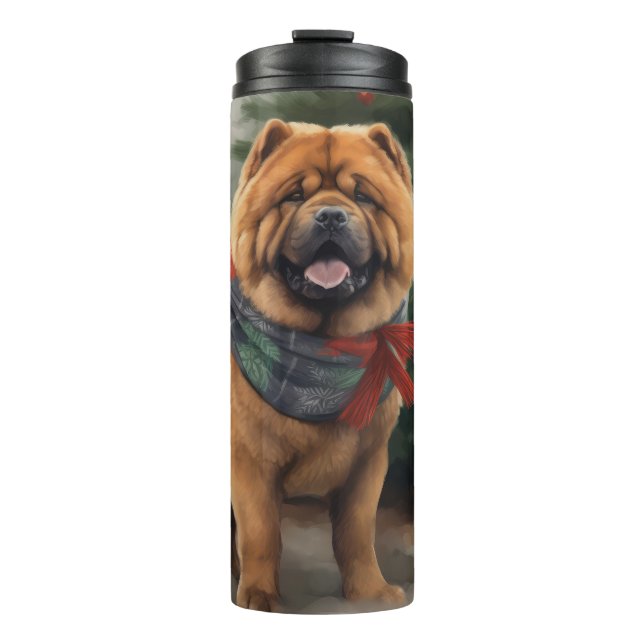 Termo Perro Chow Chow en Navidad Nieve (Anverso)