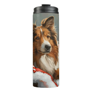 Termo Perro Collie áspero Navideño Festivo
