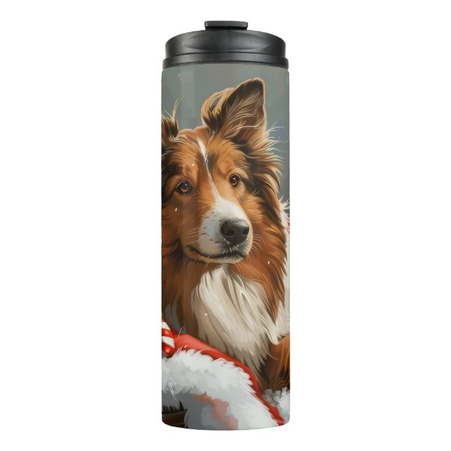 Termo Perro Collie áspero Navideño Festivo (Anverso)