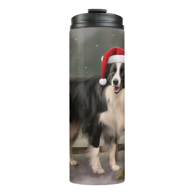 Termo Perro collie fronterizo en Navidades de nieve (Anverso)