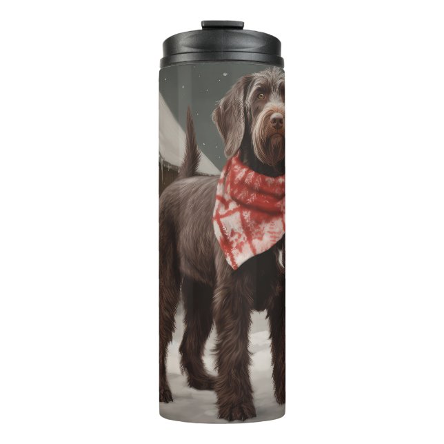 Termo Perro con cabello alambrado apuntando en Navidades (Anverso)