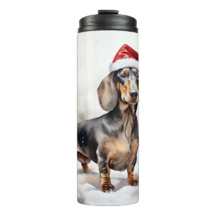 Termo Perro Dachshund en la nieve Navidad