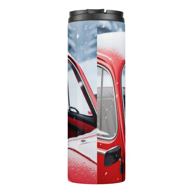 Termo perro dachshund en un auto, y las vacaciones (Reverso)