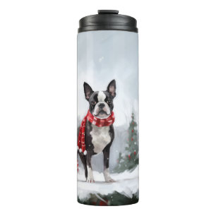 Termo Perro de Boston Terrier en Navidades de Nieve