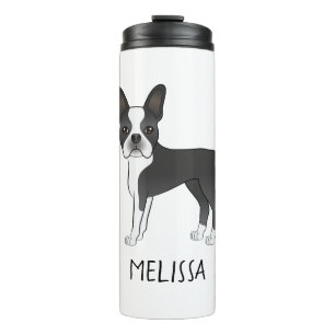 Termo Perro de dibujos animados Boston Terrier negro y b