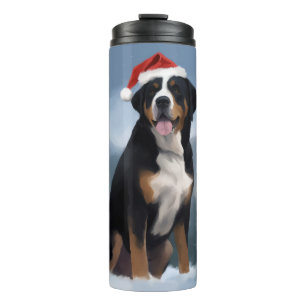 Termo Perro de montaña suizo en Navidades de nieve