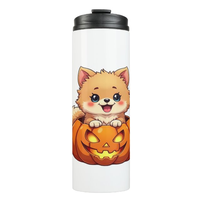 Termo Perro de Pomerania Feliz calabaza de Halloween Cla (Anverso)