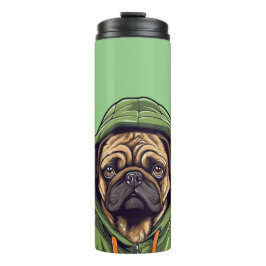 Termo Perro de Pug con capucha verde