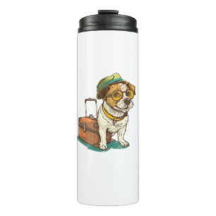 Termo Perro divertido viajando con gráfico de bolsos par