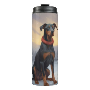 Termo Perro Doberman en Navidad con Nieve