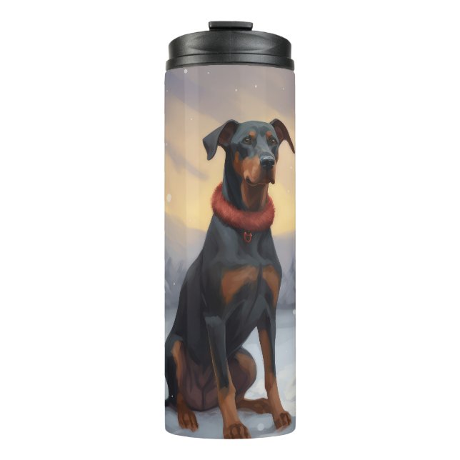 Termo Perro Doberman en Navidad con Nieve (Anverso)