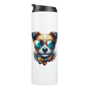 Termo Perro Elegante Con Gafas Arte De Mascota Moderno Y