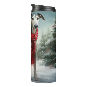Termo Perro galgo en Navidad de nieve