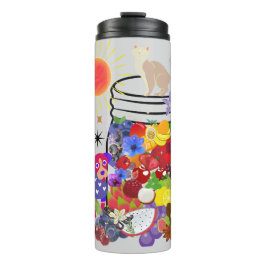 Termo perro, gato y frutas y flores