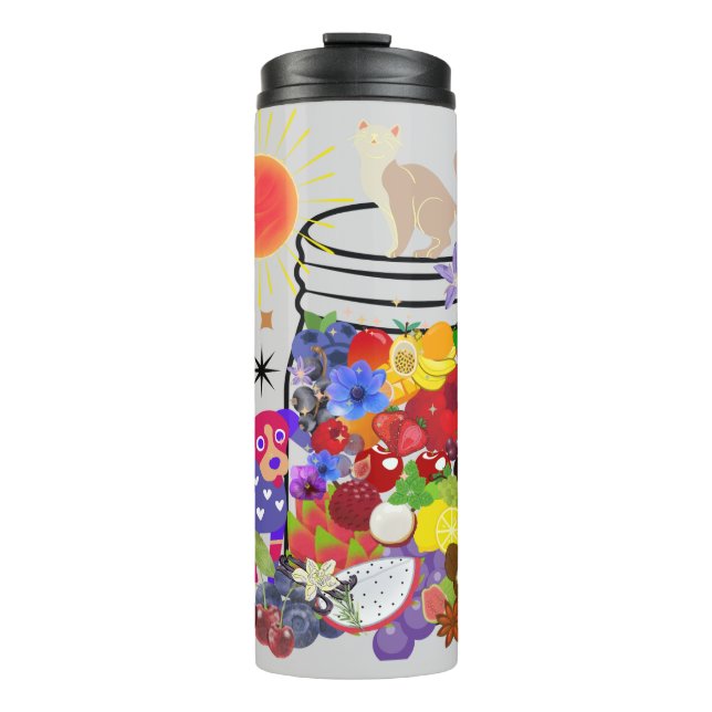 Termo perro, gato y frutas y flores (Anverso)