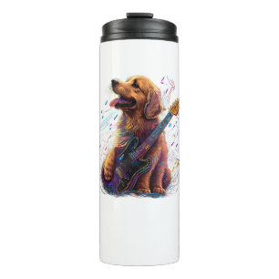 Termo Perro Golden Retriever Jugando Rock de guitarra el