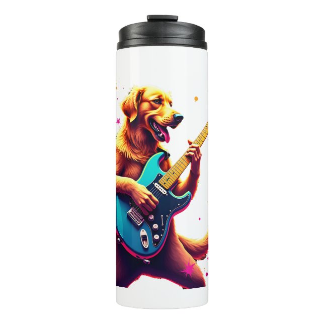 Termo Perro Golden Retriever tocando Rock con Guitarra E (Anverso)