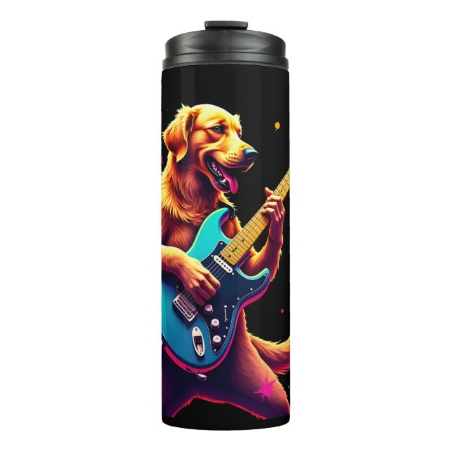 Termo Perro Golden Retriever tocando Rock con Guitarra E (Anverso)