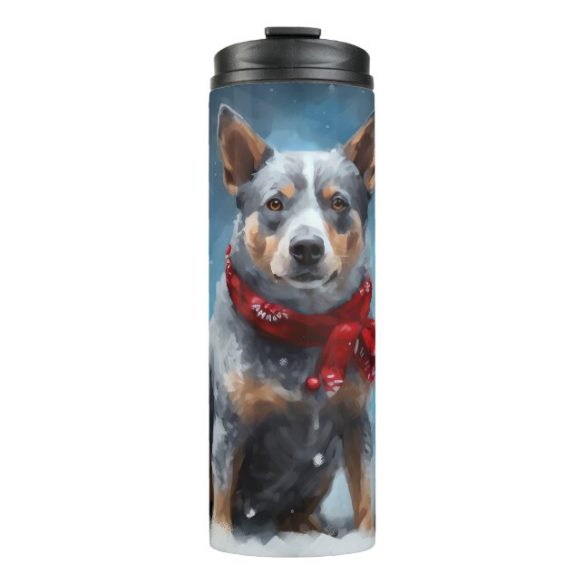 Termo Perro Heeler Azul en Navidades de Nieve (Anverso)