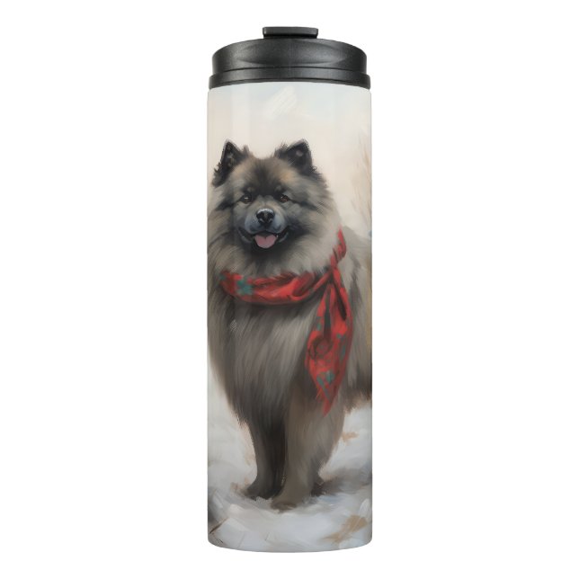 Termo Perro Keeshond en Navidades de nieve (Anverso)