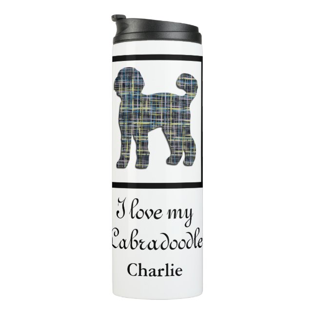 Termo Perro Labradoodle Silueta Amarilla y Azul (Rotado hacia la derecha)