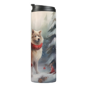 Termo Perro Lappund Finlandés en Navidad con Nieve 
