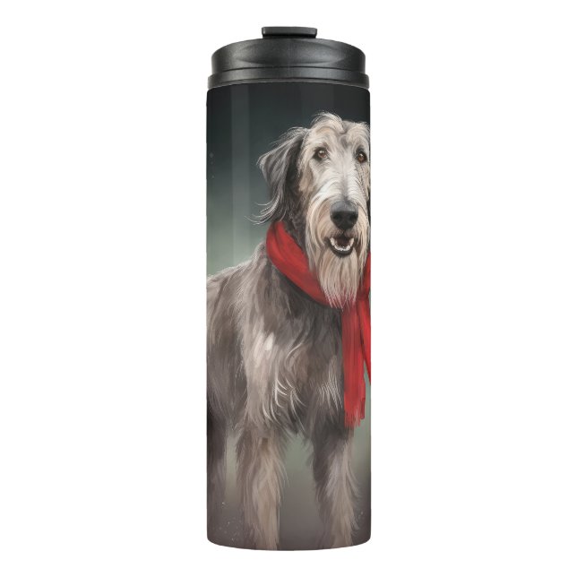 Termo Perro lobo de Irlanda en Navidad con nieve (Anverso)