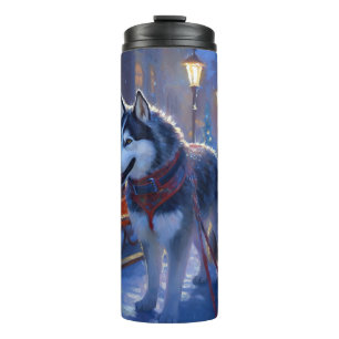 Termo Perro lobo siberiano Temporada festiva de Navidad