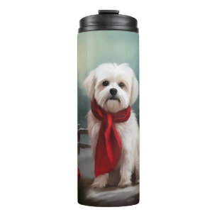 Termo Perro maltés en Navidad de nieve