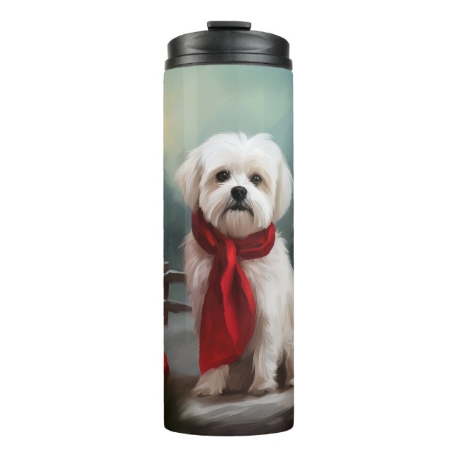 Termo Perro maltés en Navidad de nieve  (Anverso)