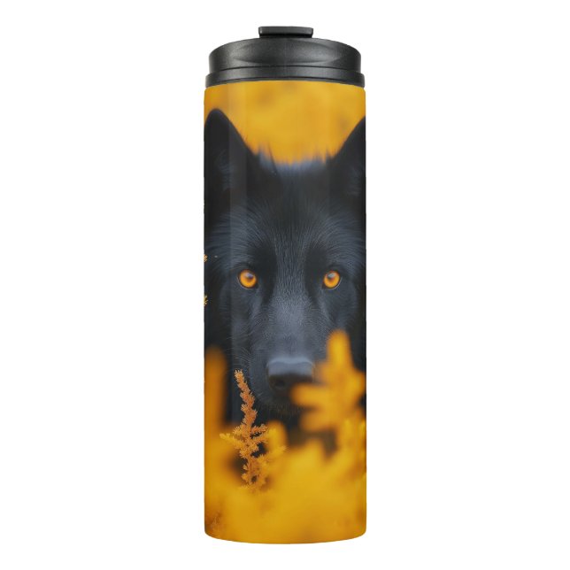 Termo Perro negro con ojos de oro asombrosos (Anverso)