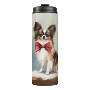 Termo Perro Papillon en Navidad con nieve